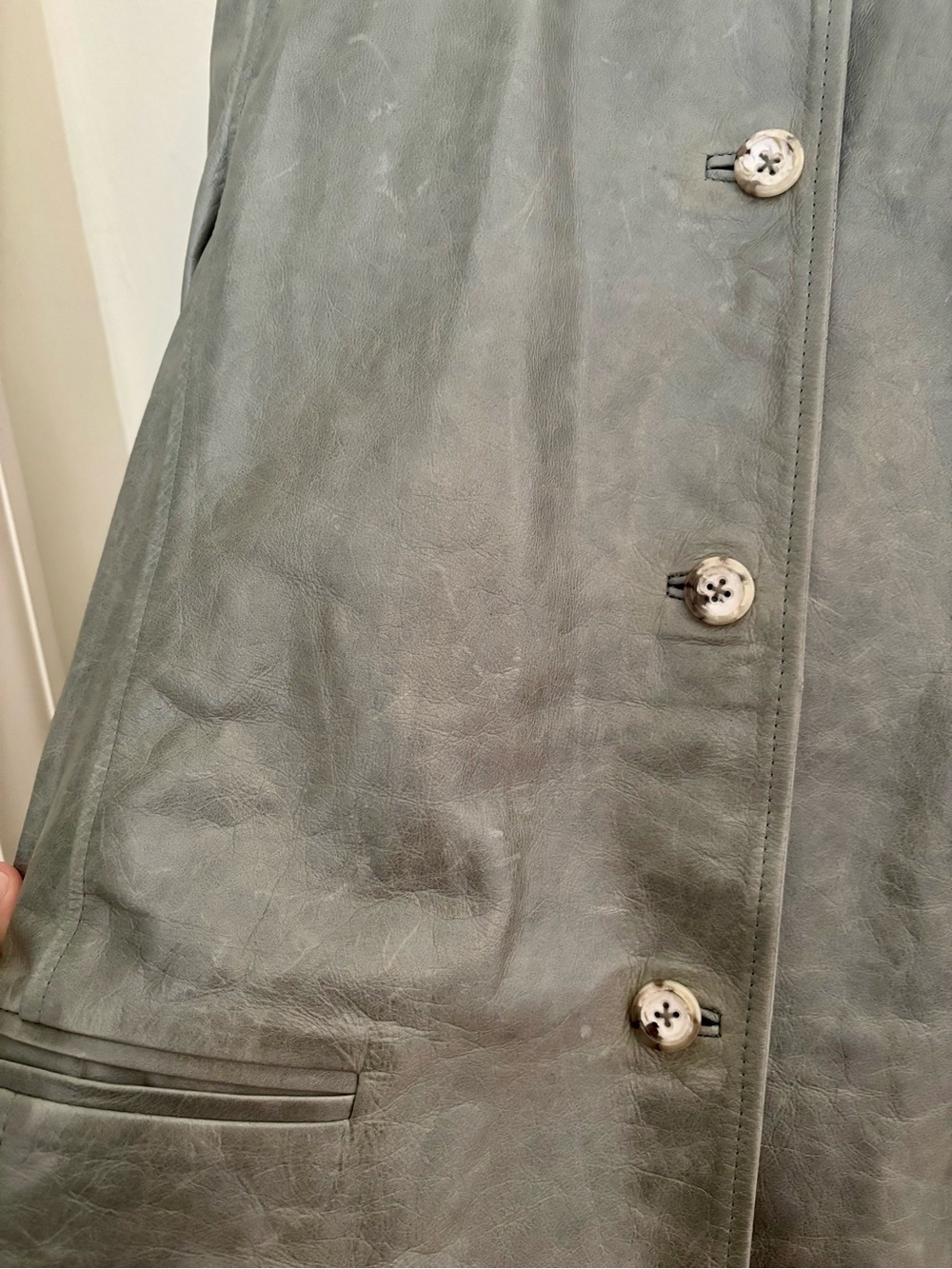 Y2K Banana Republic Women’s Vintage Leather Jacket Sage Green 14 - Picture 7 of 9
